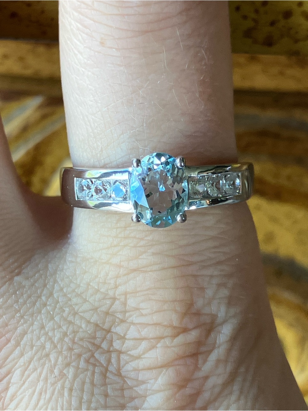 Genuine Aquamarine Sterling Silver Ring Size 10